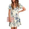 Women's Summer V-neck Casual Beach Dress Short Sleeve Floral Print Dress