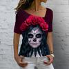 Лето 2023, винтажная женская футболка с изображением черепа, топы с v-образным вырезом, повседневный хлопковый пуловер с короткими рукавами, женская уличная одежда в стиле Харадзюку в стиле панк