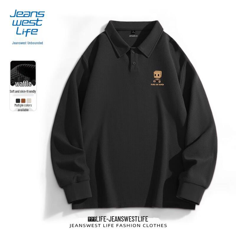 JEANSWEST LIFE Мужская плотная вафельная рубашка-поло с длинным рукавом