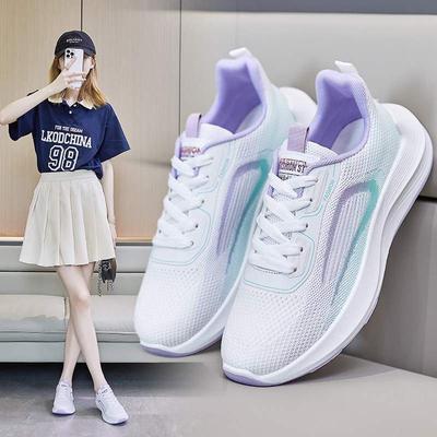 2025 лето новый корейский стиль дышащие женские туфли из летучего трикотажа модные студенческие универсальные нескользящие кроссовки для бега и спорта повседневная обувь