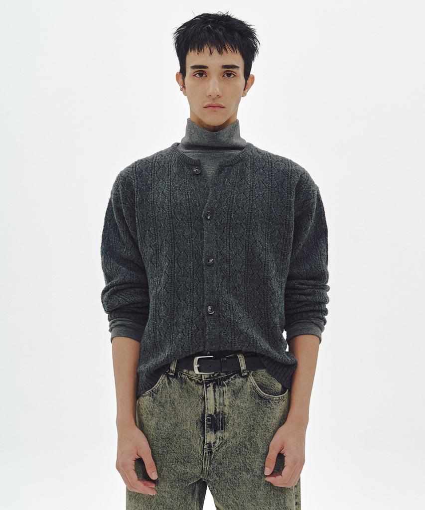 MMIC Cashmere Crochet Cardigan (Charcoal)