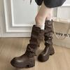 Maillard Brown Versatile Boots Women's 2025 Autumn and Winter New Heightening Knight Boots Small Slim High Boots