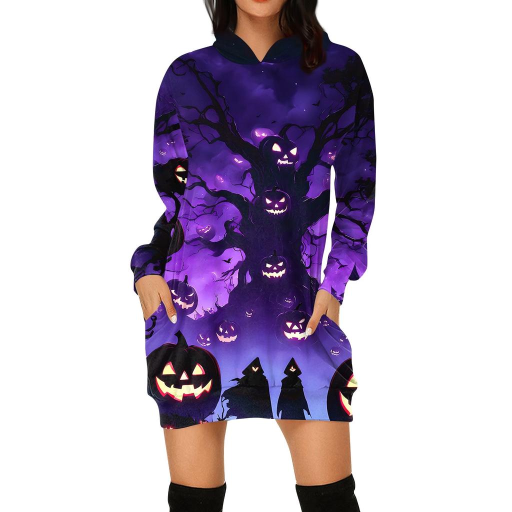 Women's Fashion Loose Casual Pocket Long Sleeve Hoodie Printed Sweatshirt Top