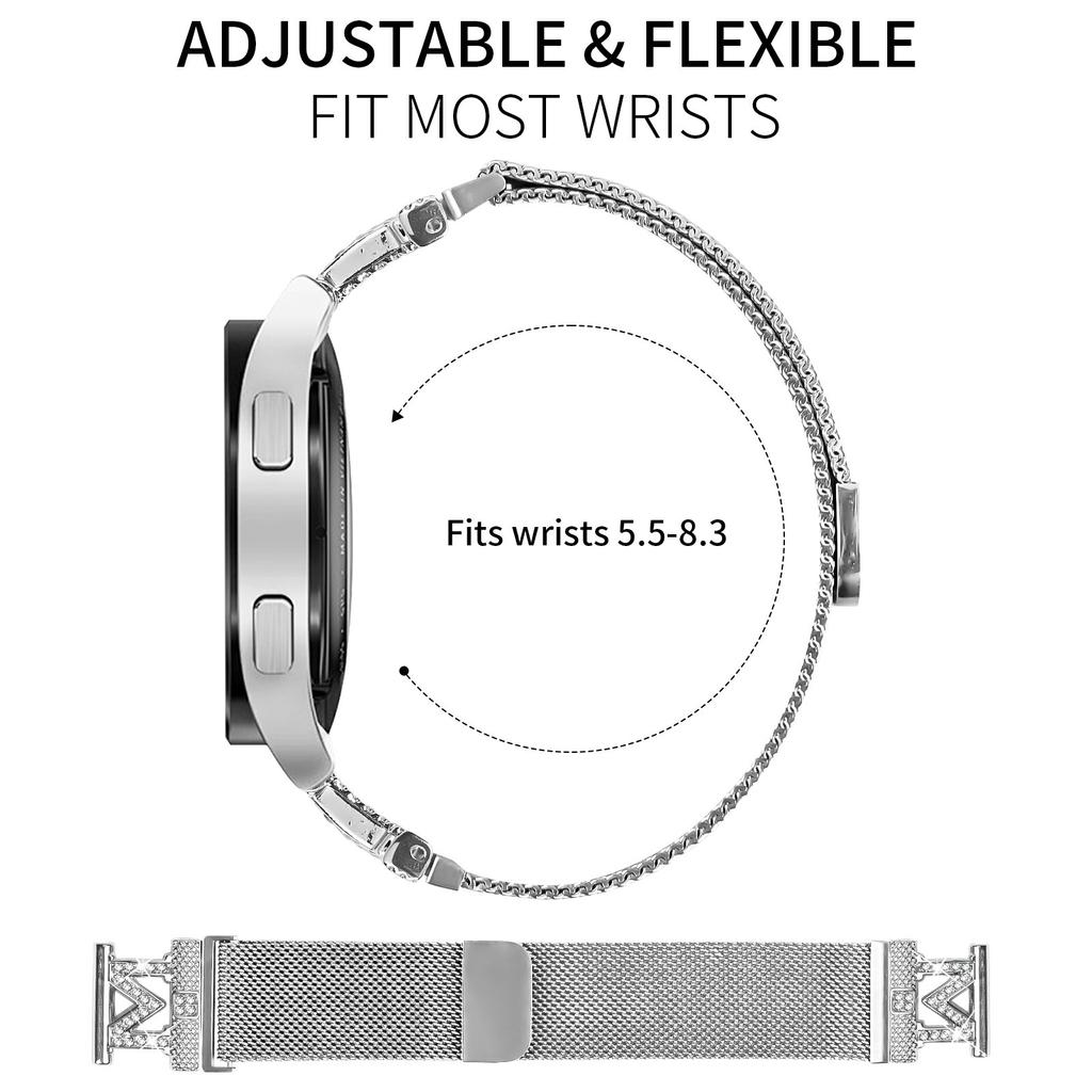 For Samsung Galaxy Watch4 40mm/44mm Bands Stainless Steel M-Type Milanese Watch Band Silver Wrist Strap