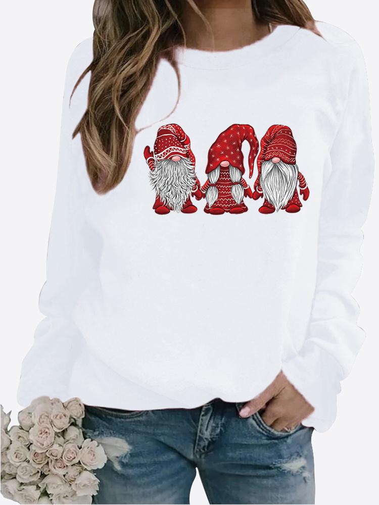Женская зимняя одежда, повседневная толстовка с рождественским принтом, топы с длинными рукавами, футболка, женский пуловер с круглым вырезом, свитер