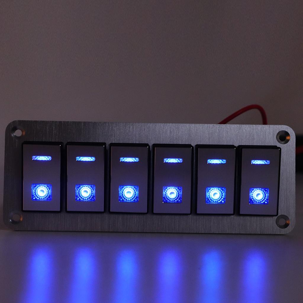 Панель кулисных переключателей на 6 клавиш 12 В 24 В синяя светодиодная водонепроницаемая SPST вкл/выкл предварительно подключенный переключатель для автомобиля лодки грузовика