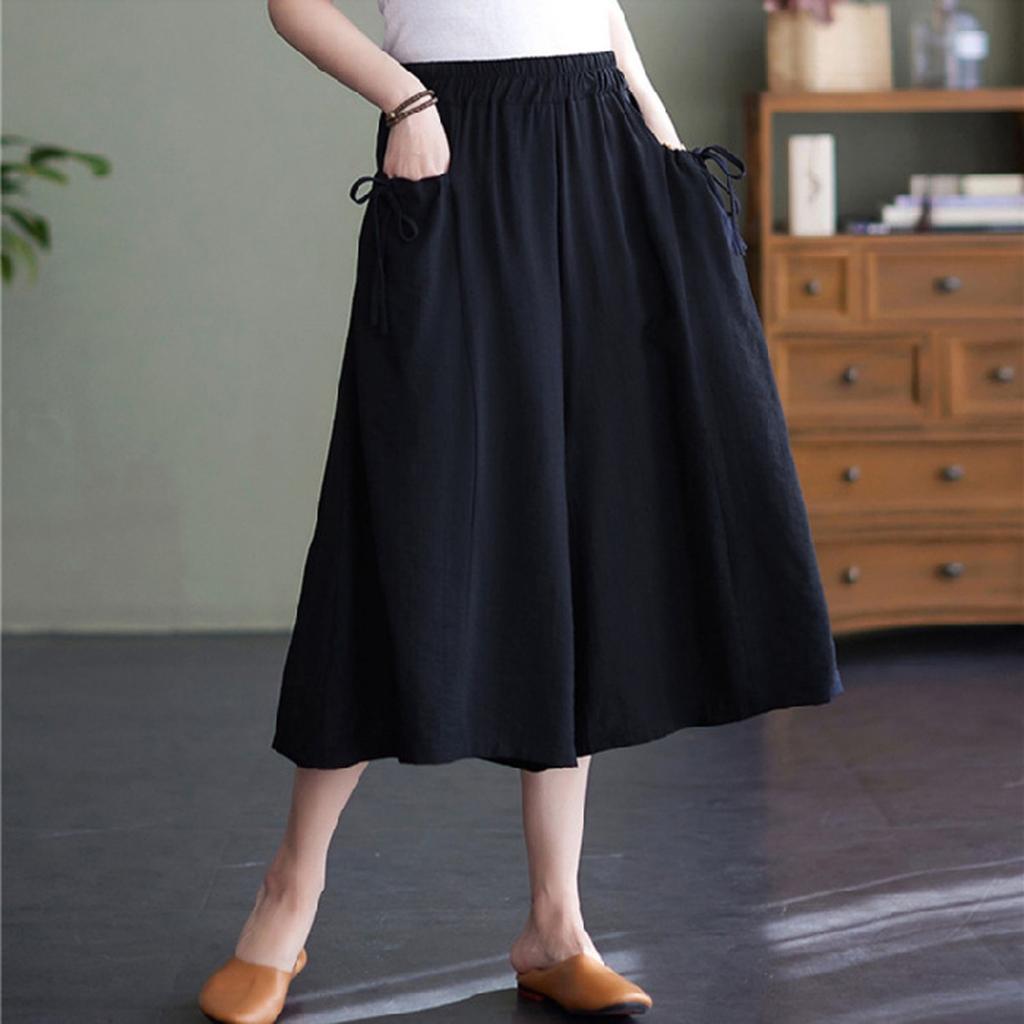 Женские свободные повседневные однотонные капри с эластичной резинкой на талии и широкими штанинами