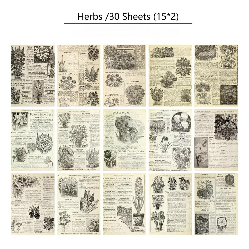 30Pcs American Vintage Style Magazine Newspaper Material Paper Scrapbooking Journal Book DIY Background Decoration Bottom Paper