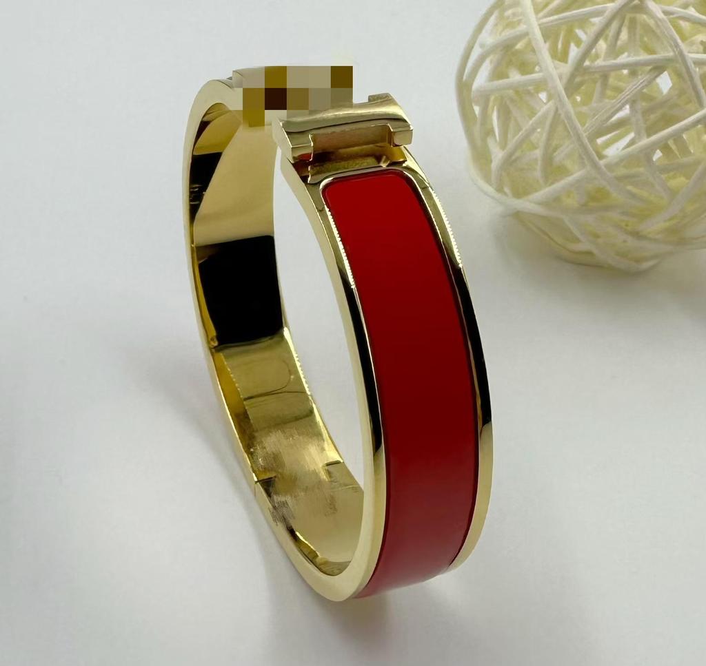 Браслет-бэнгл из эмалированной титановой стали 12 мм с буквой H - Европейский и американский модный браслет