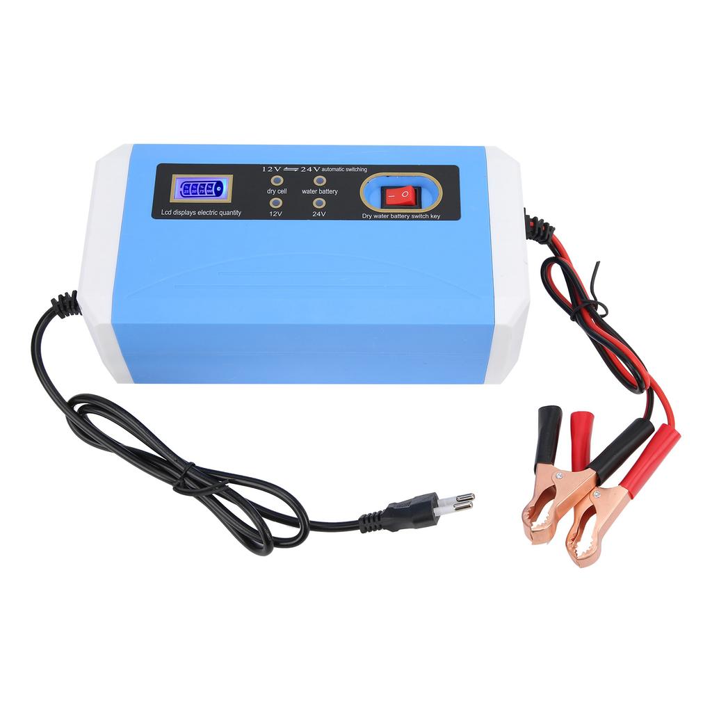 Зарядное устройство для автомобильного аккумулятора 12В 24В Эффективное Интеллектуальное ЖК-дисплей Автоматическая передача Импульсное восстановление для 10Ач-200Ач 110-240В