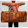 Real Brown Leather Duffle Bag Sports Gym Bag Weekend Travel Air Cabin Luggage