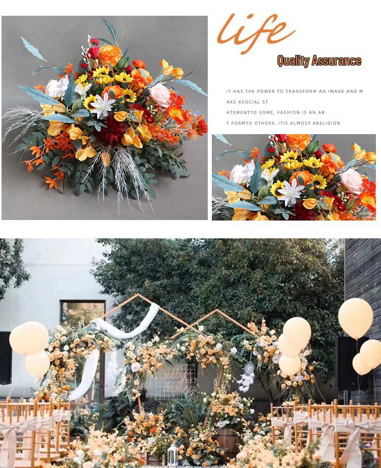 Autumnal Orange Silk Flower Pots for Wedding Aisle Décor
