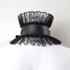 Women Vintage Princess Fake Collar Gothic Black Faux Leather Ruffled Floral Lace Choker Necklace Victorian Neck Ruff