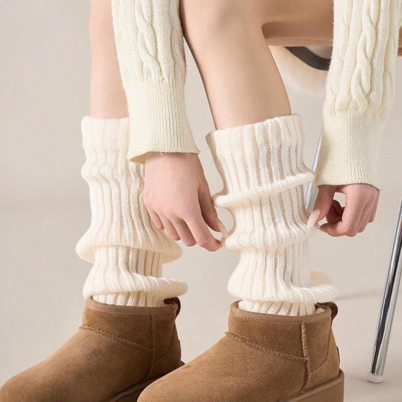 Women's Leg Warmer, White Knitted Warm Calf Socks, Suitable for Autumn and Winter