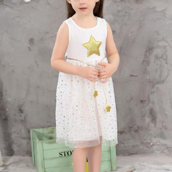 Платье без рукавов с золотым принтом звезд, мягкий пуловер для девочек, сетчатое платье для отпуска