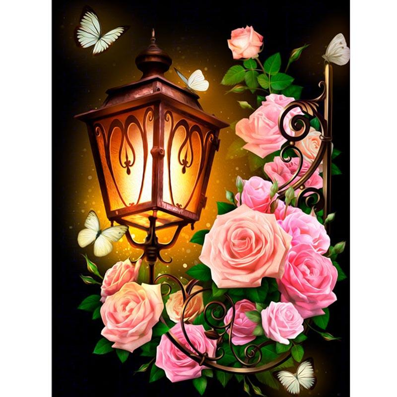 Full Round Diamond Embroidery Flowers Light 5d DIY Diamond Painting Flower Mosaic Picture with Rhinestones Pattern Home Decor