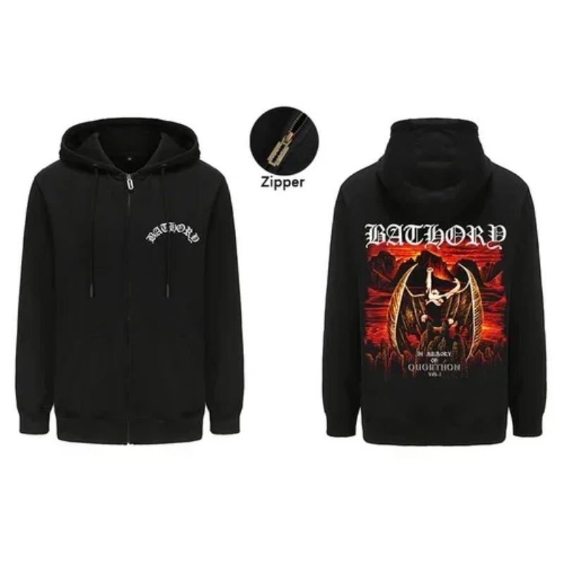 Mens Black Heavy Metal Band Bathory Hoody Y2k Vintage Hip Hop Streetwear Hoodie Zip-up Casual men women Hoodies Coats