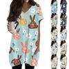 Женские топы с V-образным вырезом, блузки с коротким рукавом, повседневные рубашки средней длины, модные туники с принтом и карманами