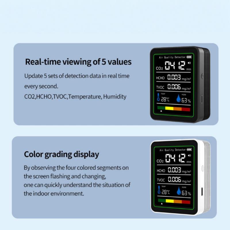 1 Комплект CO2 TVOC HCHO PM Метр Цифровой Термометр Влажности Многофункциональный Цифровой Монитор Качества Воздуха Домашний Детектор Воздуха