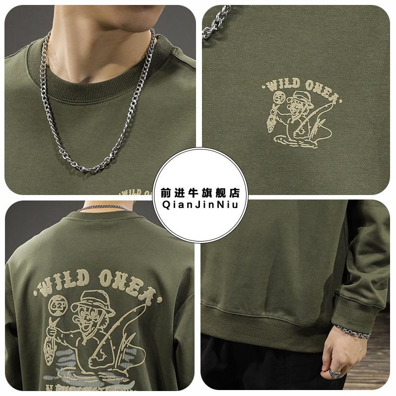 Осенне-зимний трендовый брендовый тяжелый ретро мужской свитер с круглым вырезом из толстого хлопка, свободный, большого размера, американский уличный принт с длинными рукавами