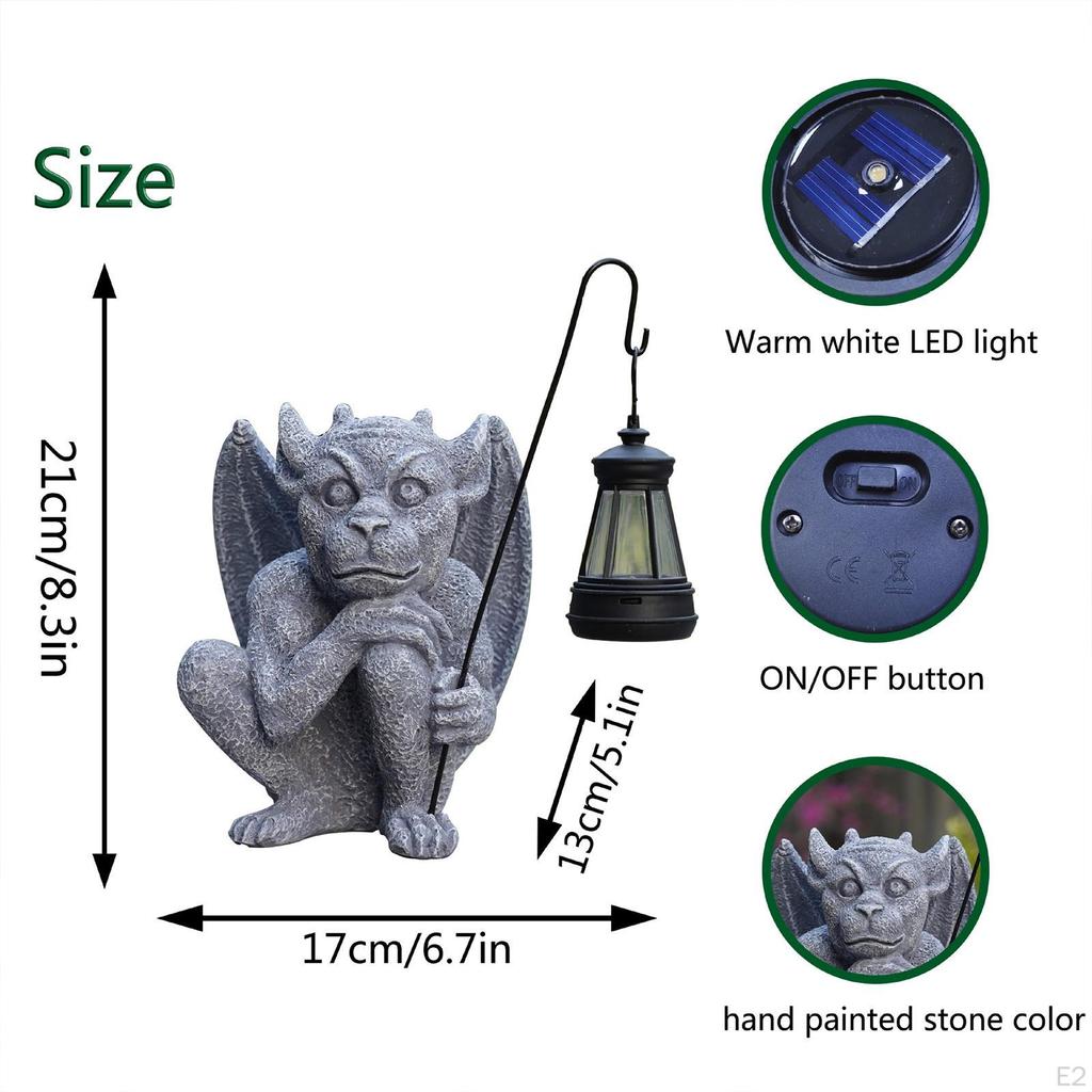 Garden Winged Gargoyle Statue Ornament with Solar Light Waterproof Monster Figurine Decorative