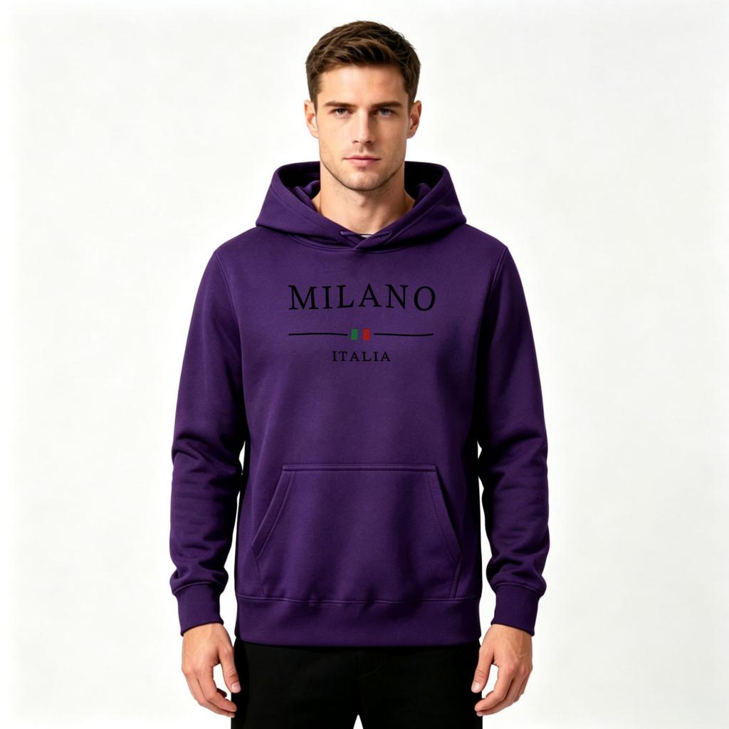Men's Milano Italia Print Pullover Hoodie Casual Long Sleeve Hooded Sweatshirt for Adults