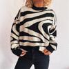 Sueter Mujer 2025 New Color Blocked Zebra Print Women Sweater Round Neck Fashionable Chic Knitted Sweater Casual Pullover CR4368