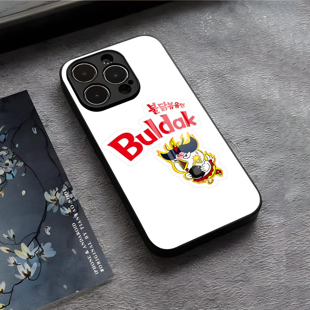 K-Kwaii Аниме B-Buldak R-RameSn Чехол для телефона Для IPhone 17 Air 16 E Pro Max 15 14 13 Mini 12 Pro 11 Max Plus Черная стеклянная крышка