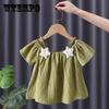 Платье для девочек без бретелек, детская шифоновая футболка с короткими рукавами, рубашка в западном стиле для малышей и детей