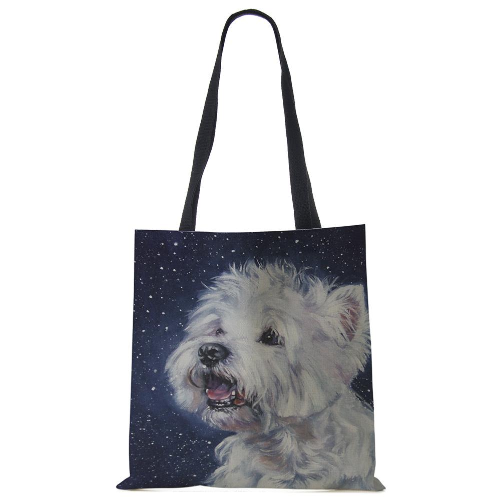 Уникальный дизайн Картина собаки вест-хайленд-уайт-терьера Квадратная сумка-тоут для женщин Сумки через плечо Большой вместимости Эко Льняные сумки KTY