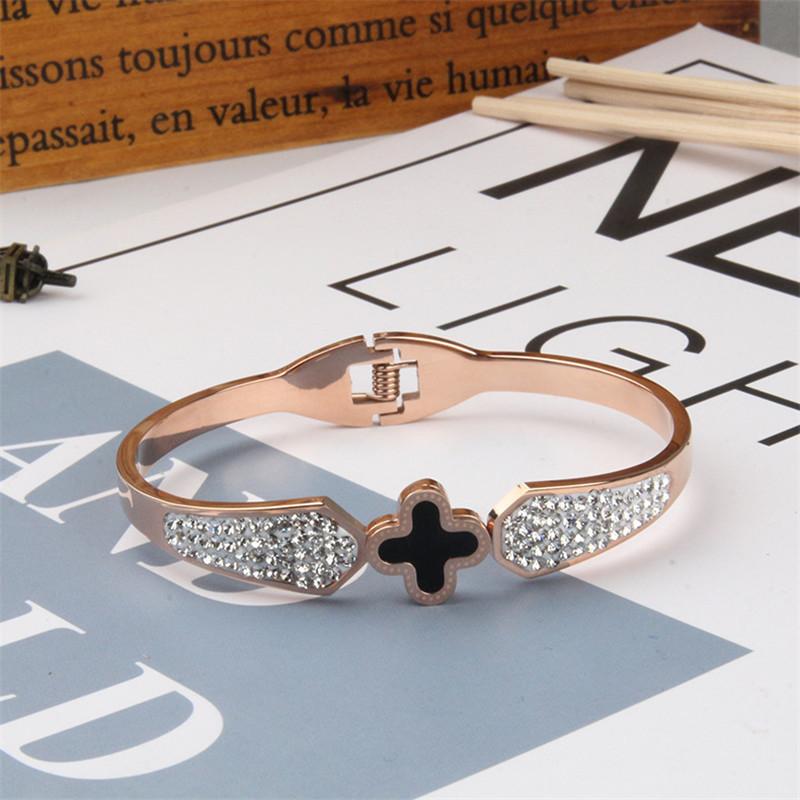Женский браслет из розового золота с клевером, модный браслет из титановой стали со звездным небом и инкрустированным бриллиантами
