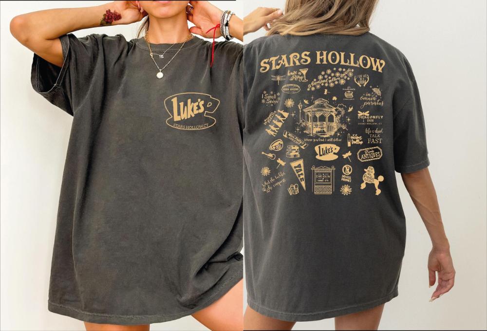 Stars Hollow Two Sided Comfort Colors Shirt Back Front Stars Hollow Adult Shirt Lukes Diner Tee Clothing Graphic Short Sleeve