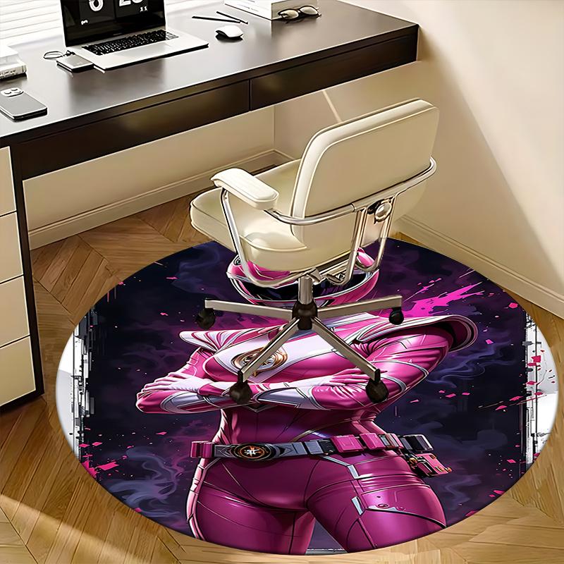 Pink Ranger Chair Mat Round Carpet for Home Decor, Office Flooring, Gift Idea for Living Room, Bedroom, s0388b