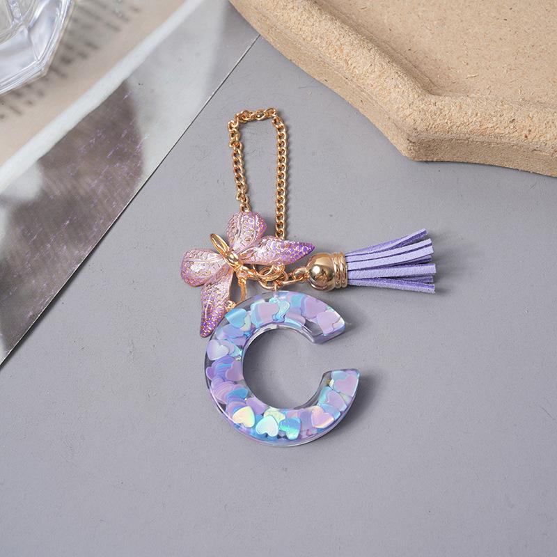 Подвески с буквами AZ Фиолетовая бабочка Кисточка Инициал Брелок Сумка Подвеска Персонализированные Подвески Цепочка для стакана с водой Аксессуары