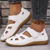 New Women Casual Sandals Summer Leather Hollow Flat Sandals Comfortable Round Head Closed Toe Beach Shoes Sandalia Feminina