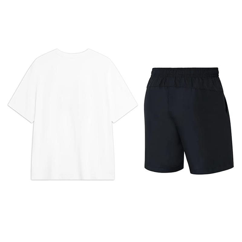 Li-Ning Модная футболка с круглым вырезом и коротким рукавом, дышащая, универсальная, простая, пятиточечные шорты, повседневный спортивный костюм AHSU711-2+YKST119-1