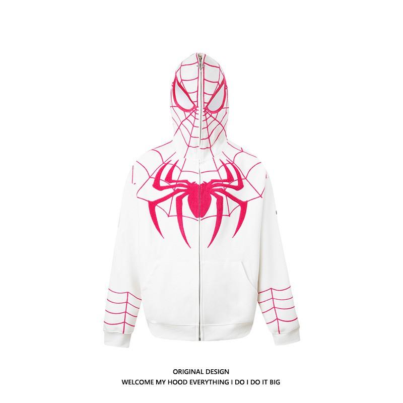 2026 Streetwear Oversized Zip-Up Hoodie With Spider-Man Print Loose Fit Unisex Sweatshirt