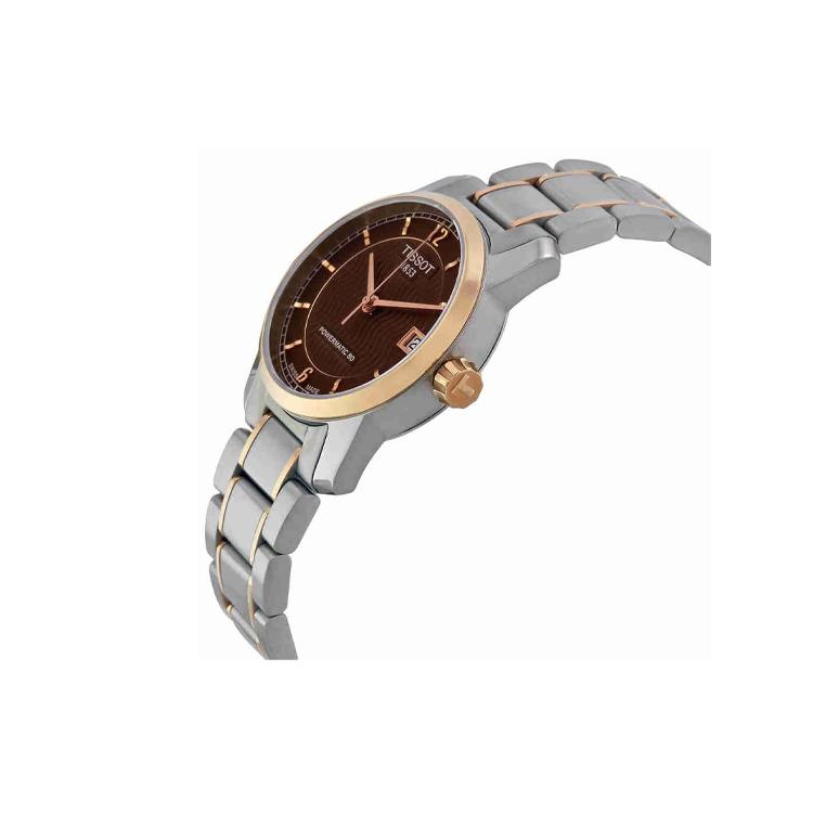 Tissot Женские часы с титановым автоматическим механическим механизмом, водонепроницаемость 50 метров, диаметр 32 мм, кофейный циферблат, T087.207.55.297.00