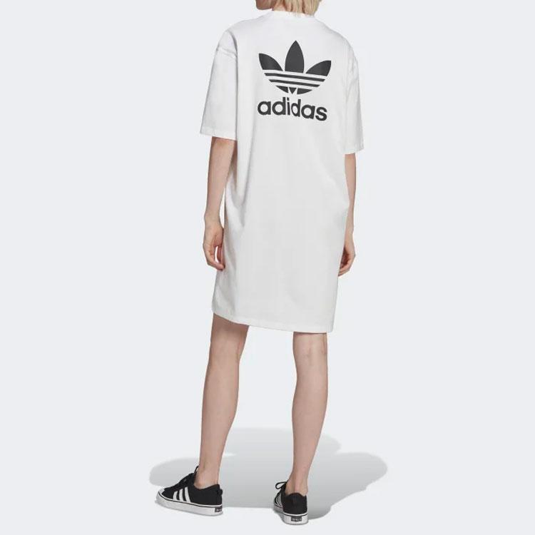 adidas Оригинальный трилистник с логотипом и круглым вырезом, пуловер с короткими рукавами, женское платье, белое HC2034