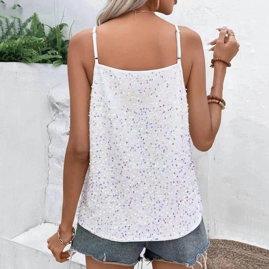 Женская майка на бретелях с V-образным вырезом, носится как нижний или верхний слой, топ-жилет с пайетками