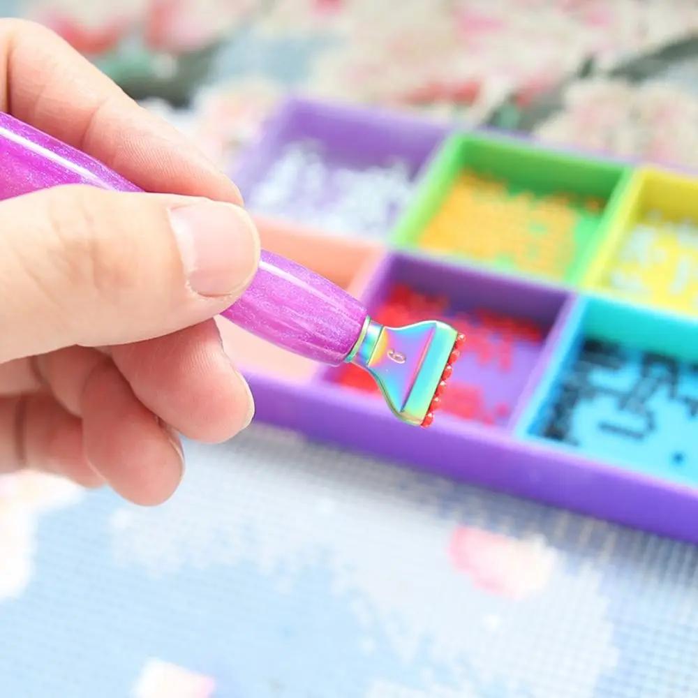 Glitter Diamond Painting Pen Kit with 6 Threaded Plastic Tips Wax Pads and Storage Box Rhinestone Picker Tool for DIY Crafts Nail Art