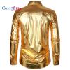 Cozy Up Мужские блестящие приталенные рубашки металлик в стиле диско с длинным рукавом на пуговицах для вечеринок в ночном клубе