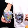 Double Layer Glass Cup Double Wall Glass Coffee Mug with Handle Insulated Heat Resistant Cup for Hot Drinks Colorful Petal
