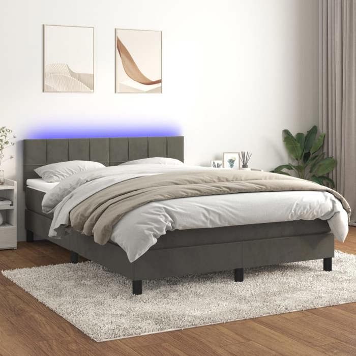 VidaXL Slatted Bed Base with Mattress and LED, Upholstered Bed, Double Bed, Adult Bedroom Interior Bed, 3134400