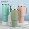 40 унций 304 Стальная Термобутылка для Воды Термокружка для Кофе в Машину Холодные Кружки Термос с Ручкой и Соломкой Для Спорта