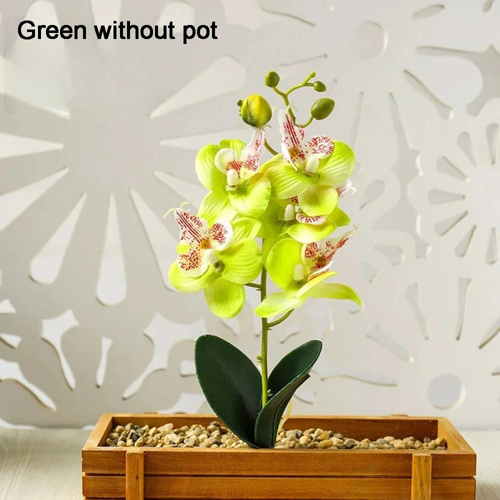 Орхидея Искусственные Орхидеи Цветы с Вазой Белое Растение Шелк Искусственные Орхидеи Искусственные Цветочные Композиции для Украшения Дома