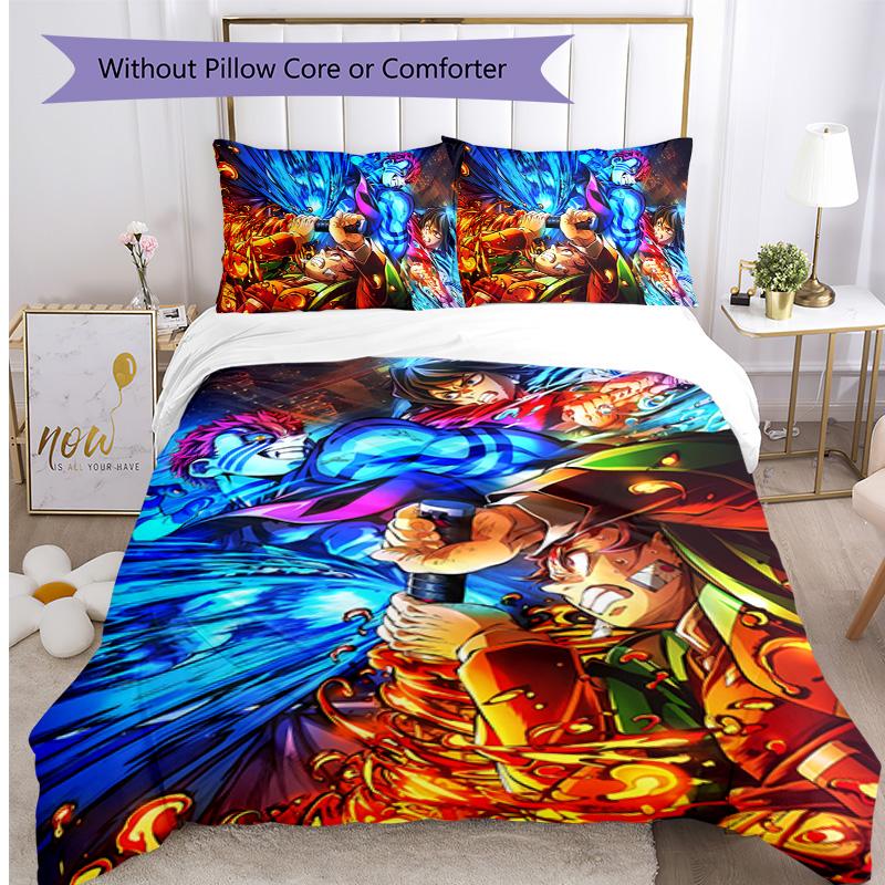 Demon Slayer Pattern Printed 3PCS Bedding Set, Soft Skin-Friendly Washable Duvet Cover & Pillowcases Set
