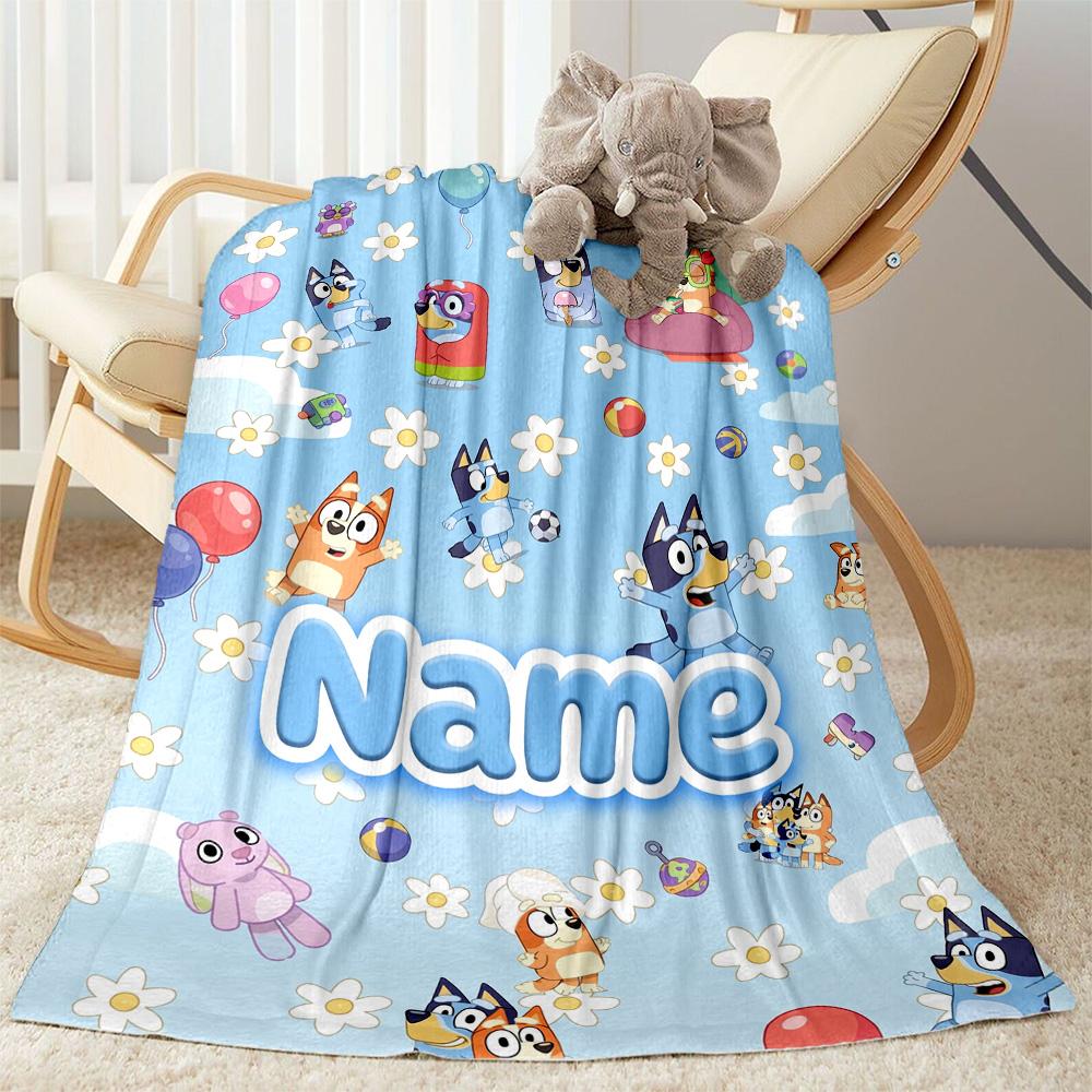 Bluey's Playful Pals Personalized Name Blanket Multi-purpose Personalized Blanket Soft & Cozy Versatile for Office Chair Picnics Sofa Bed