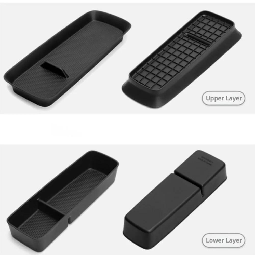 Console Organizer Armrest Storage Box Double-layer Detachable Tool-free Installation Non-slip Rubber Pads Black