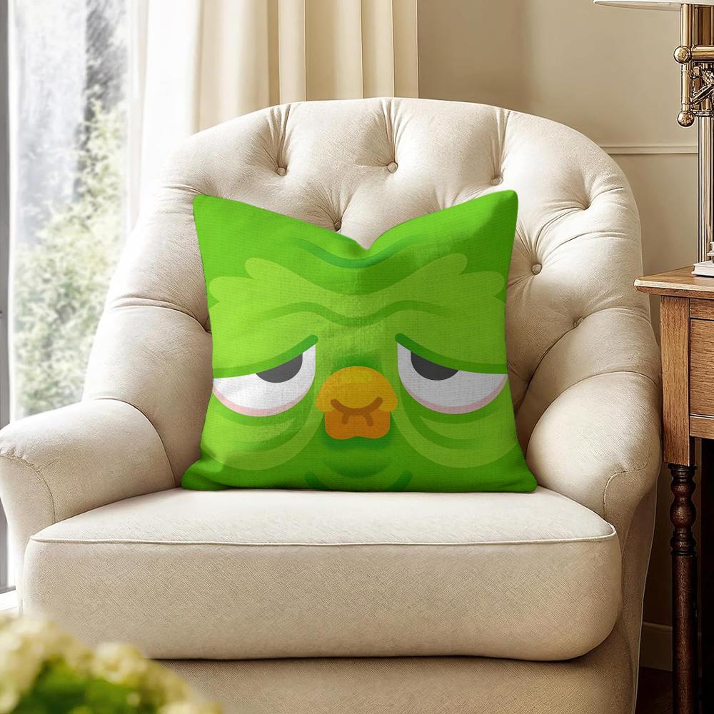 DDuolingo Owl DDuo Cushion Cover Natural Linen Organic Fabric DoubleSided Printing Couch Pillow Covers Home Decor